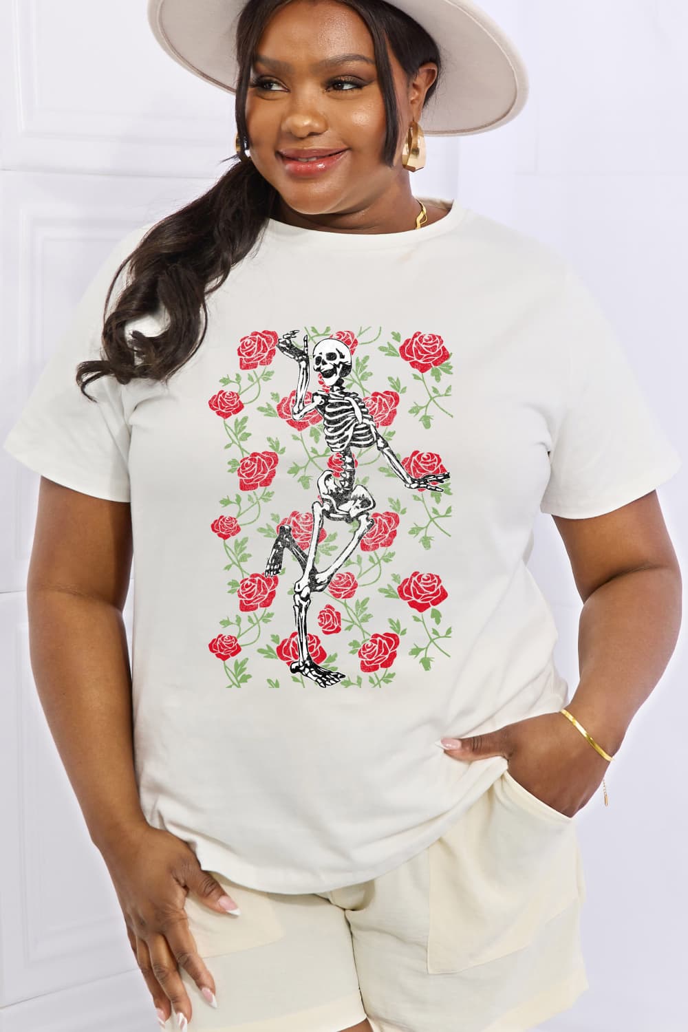 Skeleton & Rose Graphic Cotton Tee