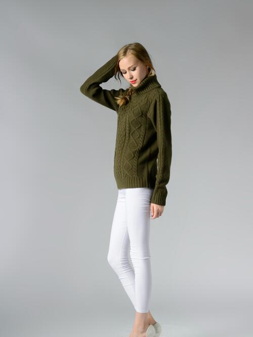 Cable-Knit Turtleneck Long Sleeve Sweater