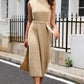 Round Neck Tie Belt Slit Sleeveless Sweater Dress