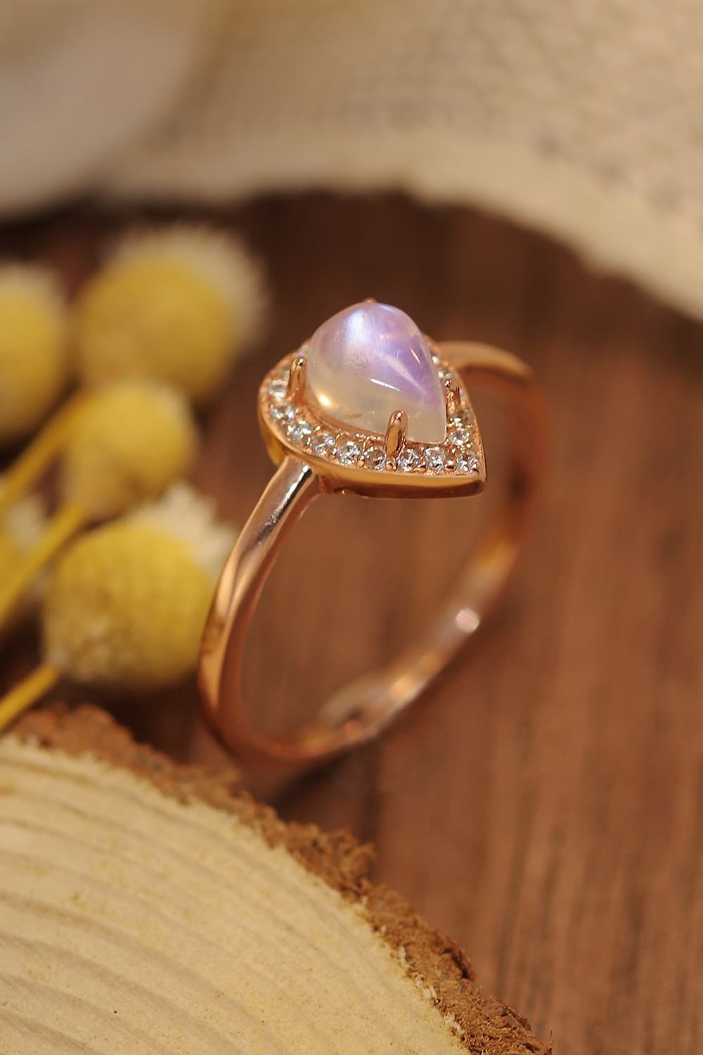 Moonstone Teardrop 925 Sterling Silver Halo Ring