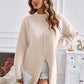 Exposed Seam Mock Neck Slit Sweater