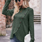Ribbed Round Neck Buttoned Long Sleeve Tee