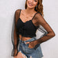 Drawstring Flounce Sleeve Cropped Top