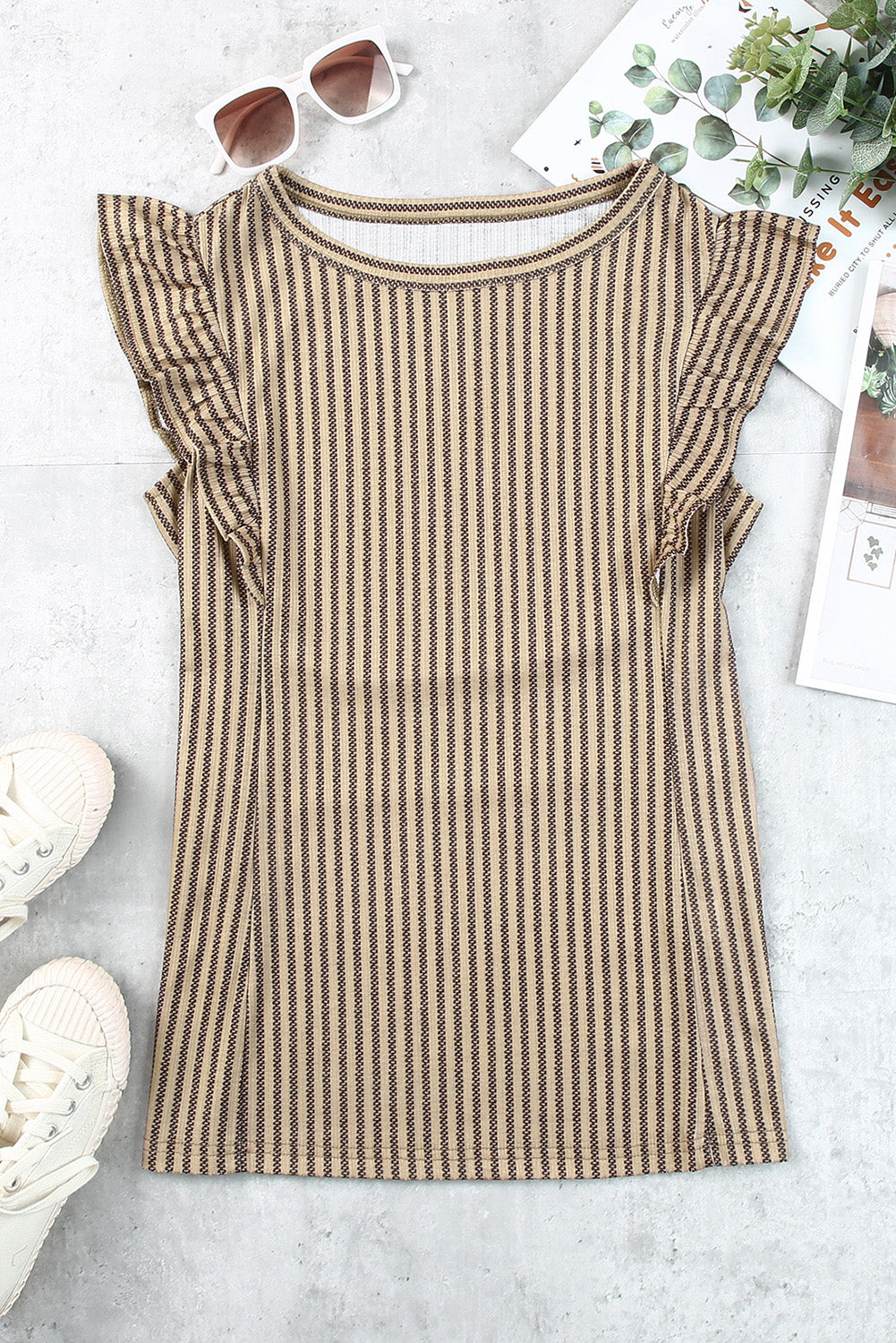 Striped Flutter Sleeve Tank Top