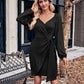 Asymmetrical Surplice Puff Sleeve Mini Dress