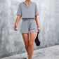 Half Zip Cropped Hooded T-Shirt and Shorts Set