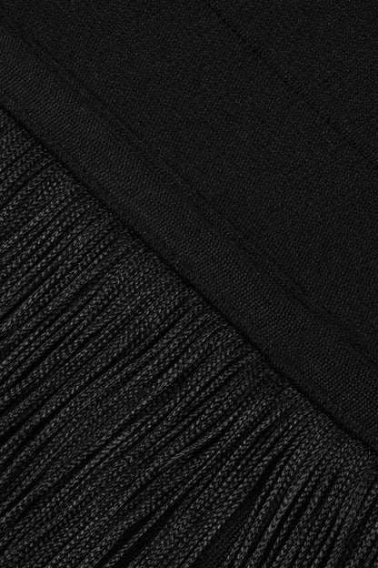 Halter Neck Fringe Dress | Black Color