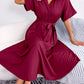 Short Sleeve Collared Tie Belt Dress