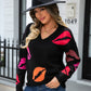 Lip V-Neck Drop Shoulder Sweater