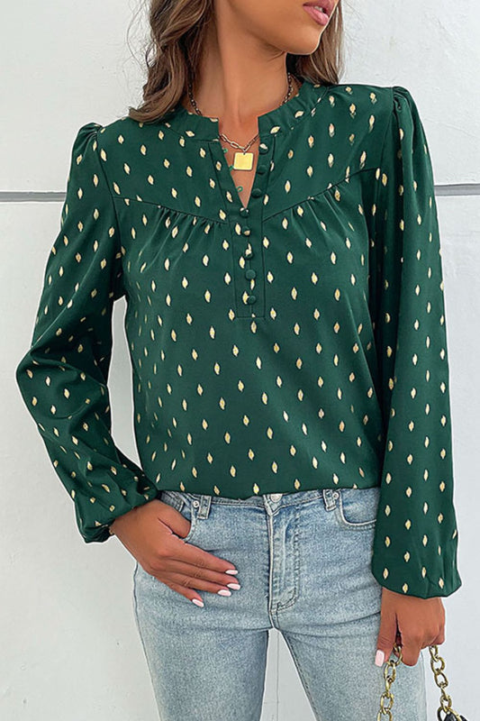 Printed Buttoned Puff Sleeve Blouse