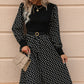 Printed Round Neck Long Sleeve Dress