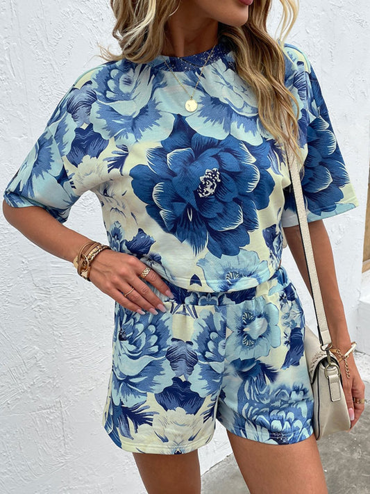 Floral Round Neck Half Sleeve Top and Shorts Set