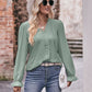 Eyelet V-Neck Flounce Sleeve Blouse