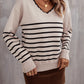 Striped V-Neck Drop Shoulder Sweater