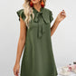 Tie Neck Flutter Sleeve Shift Dress