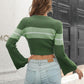 Ribbed Color Block Round Neck Cropped Sweater