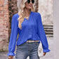 Eyelet V-Neck Flounce Sleeve Blouse