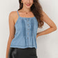 Pleated Detail Buttoned Denim Cami