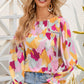 Printed Flounce Sleeve Buttoned Blouse