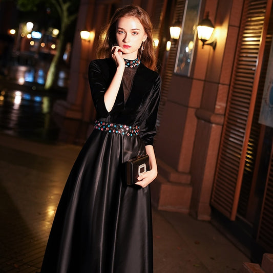Elegant Crystal-Embellished Black Dress
