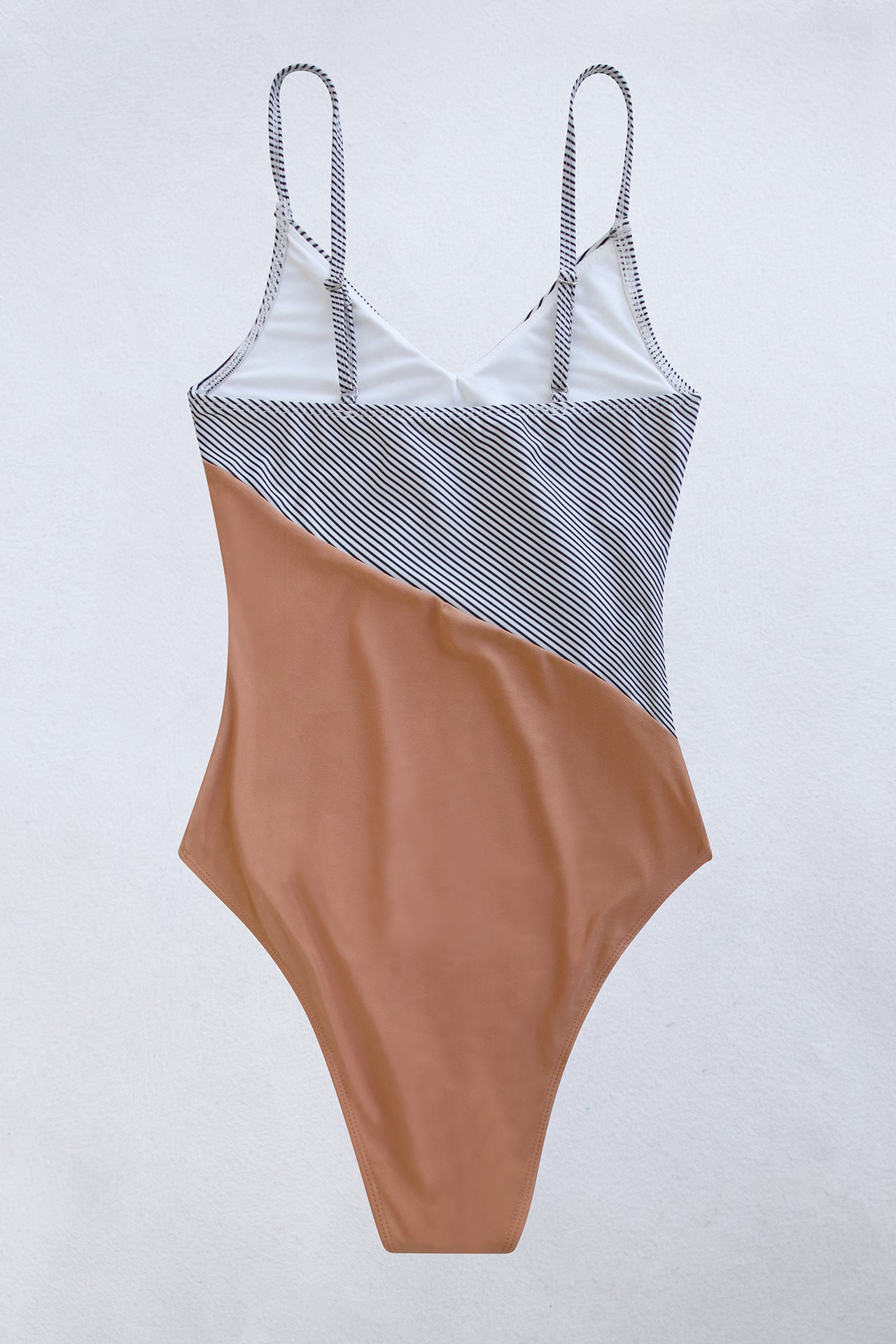Peach & Black striped spaghetti strap one-piece swimsuit