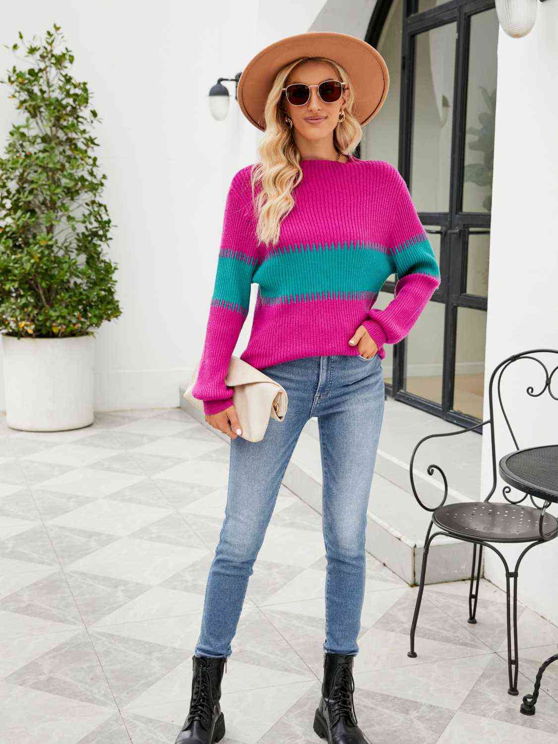 Contrast Round Neck Sweater