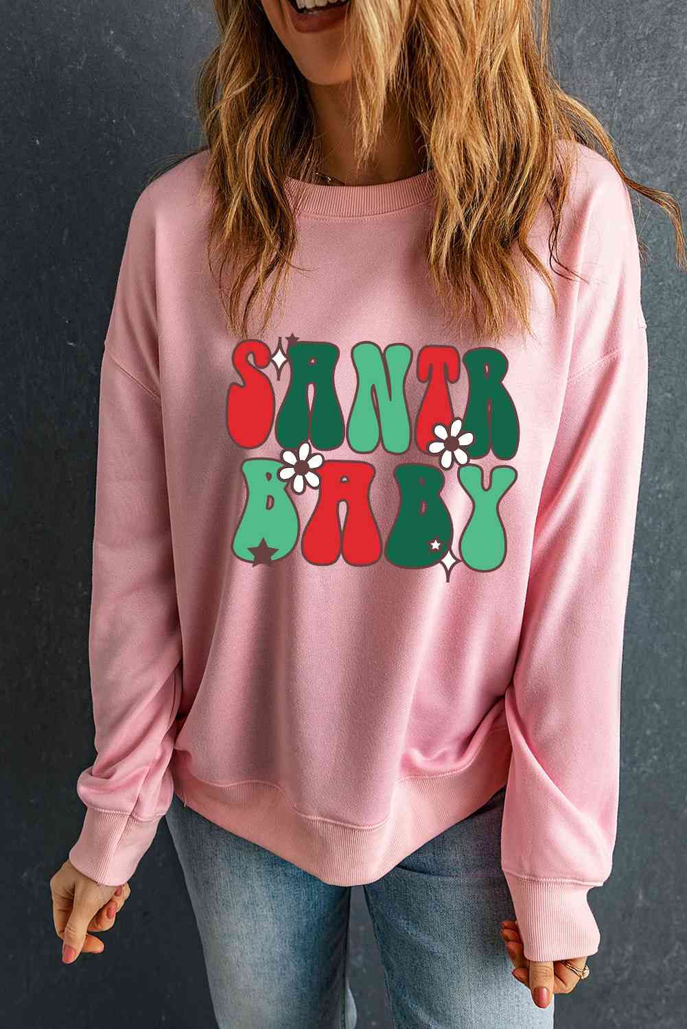 SANTA BABY Graphic Round Neck Sweatshirt