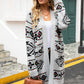 Pocketed Geometric Open Front Dropped Shoulder Cardigan