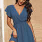 Tie Back Surplice Neck Flutter Sleeve Dress