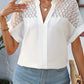 Openwork Notched Short Sleeve Blouse