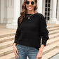 Round Neck Openwork Long Sleeve Pullover Sweater