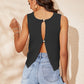 Buttoned Cutout Ribbed Trim Knit Tank