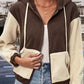 Two-Tone Zip-Up Dropped Shoulder Hooded Jacket