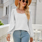 Waffle-Knit Puff Sleeve Square Neck Top