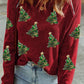 Christmas Tree Sequin Waffle Knit Long Sleeve Sweatshirt