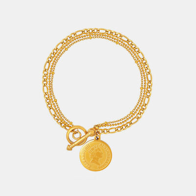 Coin Pendant Toggle Clasp 18K Gold-Plated Bracelet