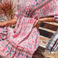 Woman wearing Pink Bohemian Floral Print Mini Dress