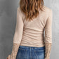 Spliced Lace Sleeve Ribbed Top