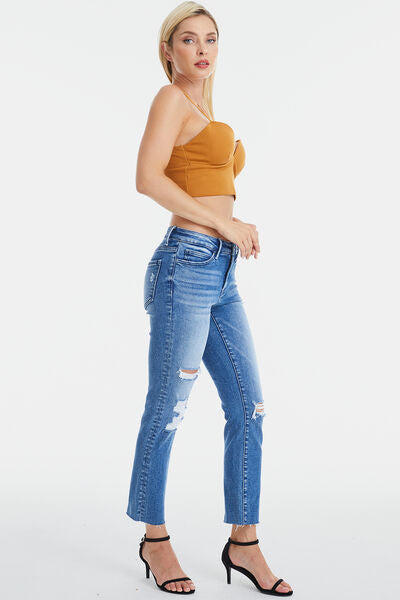 BAYEAS High Waist Distressed Cat's Whiskers Straight Jeans