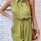 Collared Neck Sleeveless Romper with Pockets