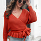 Tie Waist Ruffle Hem Sweater