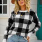 Checkered Ribbed Trim Knit Pullover