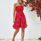 Floral Frill Trim Strapless Smocked Dress