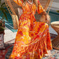 Woman wearing Orange Tie-Waist Tiered Maxi Dress
