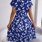 Printed Round Neck Short Sleeve Pleated Dress