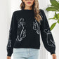 Cat Pattern Round Neck Long Sleeve Pullover Sweater