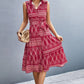 Printed Button Front Tie-Waist Sleeveless Collared Dress