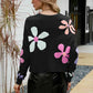 Flower Round Neck Drop Shoulder Sweater