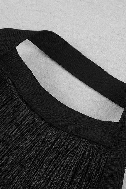 Halter Neck Fringe Dress | Black Color