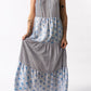 Mixed Print Tie-Neck Sleeveless Maxi Dress